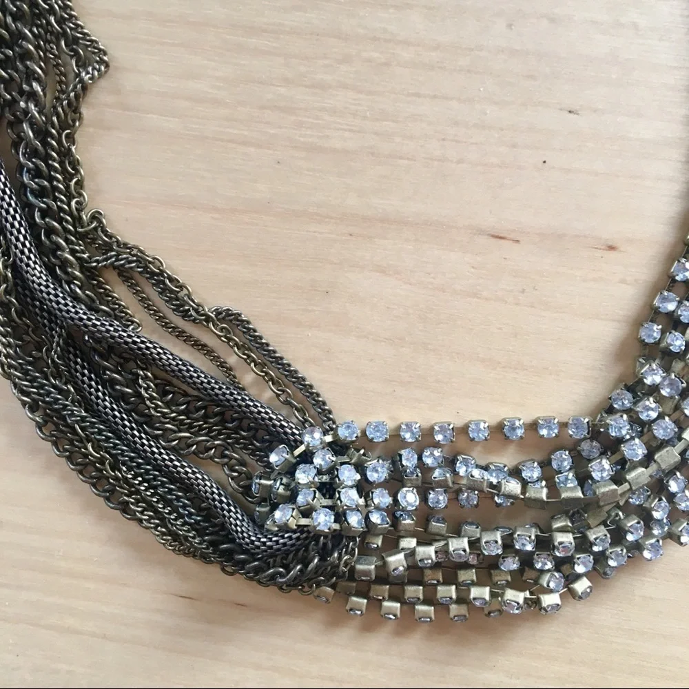Multi layer chain rhinestone statement necklace brass gold indie y2k - Picture 6 of 9